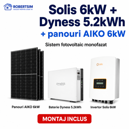 Sistem fotovoltaic monofazat cu invertor Solis 6kW + baterie Dyness 5.2kWh + panouri AIKO [1]