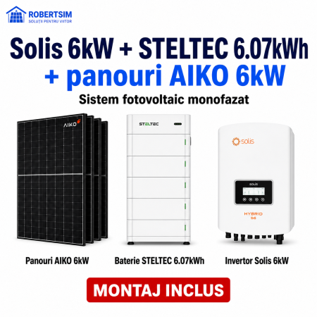 Sistem fotovoltaic monofazat cu invertor Solis 6kW + baterie STELTEC 6.07kWh + panouri AIKO [1]