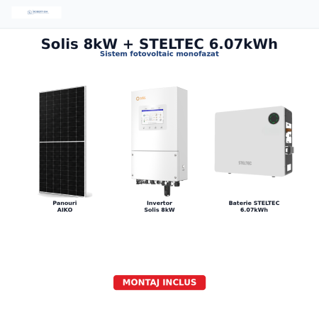 Sistem fotovoltaic monofazat cu invertor Solis 8kW + baterie STELTEC 6.07kWh + panouri AIKO [0]