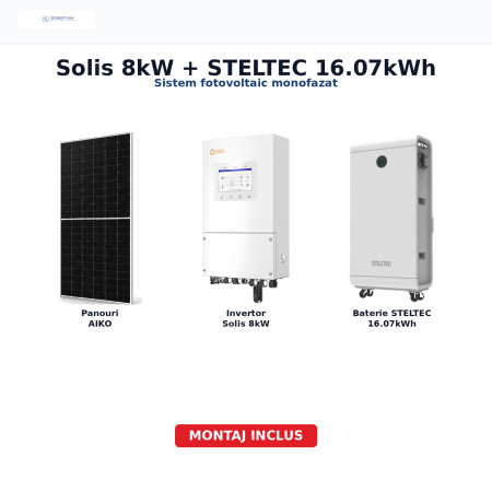 Sistem fotovoltaic monofazat cu invertor Solis 8kW + baterie STELTEC exterior 16.07kWh + panouri AIKO [0]