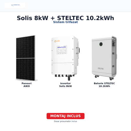 Sistem trifazat cu invertor Solis S6-EH3P8K02-NV-YD-L + baterie STELTEC exterior 10.2kWh + panouri AIKO [0]