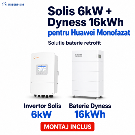 Sisteme Fotovoltaice - Solutie baterie pentru sisteme Huawei Monofazat - Kit Invertor Solis 6kW + Baterie Dyness PowerBrick PLUS 16kWh - montaj inclus