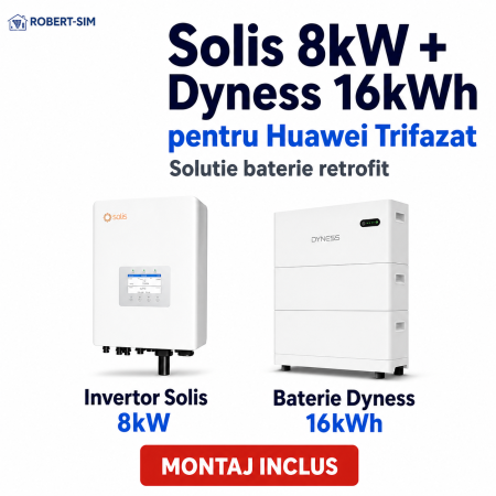 Sisteme Fotovoltaice - Solutie baterie pentru sisteme Huawei Trifazat - Kit Invertor Solis 8kW + Baterie Dyness PowerBrick PLUS 16kWh - montaj inclus