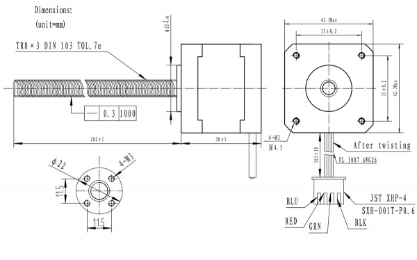 Motor Stepper NEMA 17 cu surub  Bipolar, 200 pasi, 42×38mm, 2.8V, 1.7 A/Faza [2]