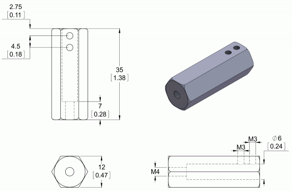 Adaptor pentru ax de 6mm la ax de 12mm. Lungime 35mm [3]