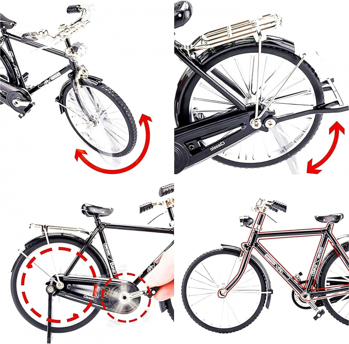 Mini Bicicleta Retro DIY, Ornament din Aliaj Metalic, Mini Bicicleta - Negru [6]