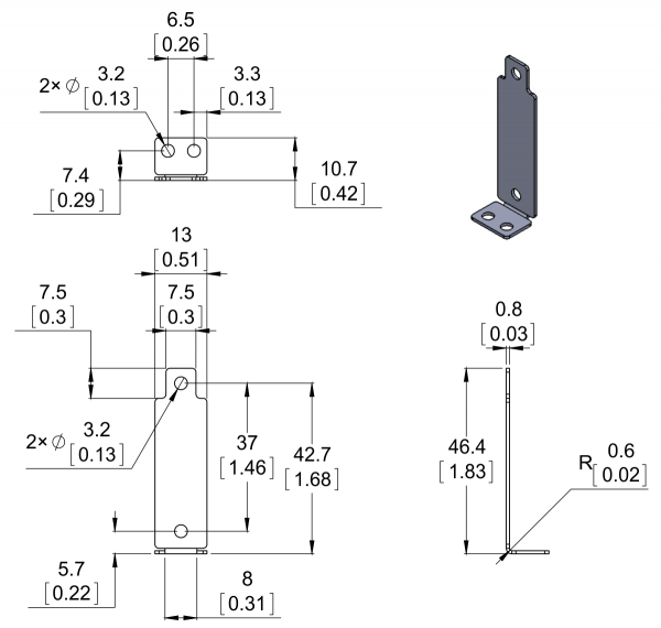 Bracket Pair for Sharp GP2Y0A02, GP2Y0A21, and GP2Y0A41 Distance Sensors - Perpendicular [4]