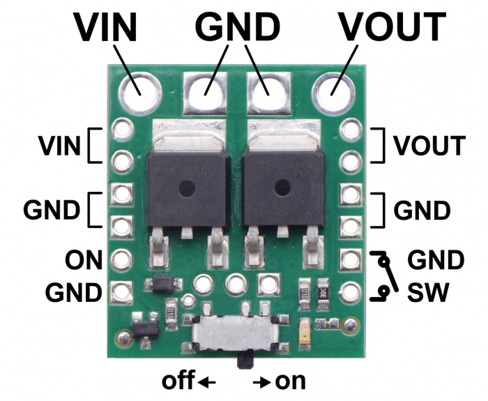 Comutator Pololu HP MOSFET, mare, glisant, protectie tensiune inversa [7]