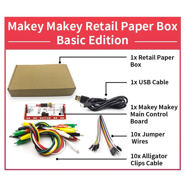 Kitul Makey fara Set Deluxe Logo, cu Cablu USB, Fir Dupond si Clipsuri Alligator pentru Copii, in Cutie de Carton [3]