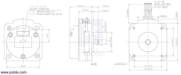Sanyo Pancake Stepper Motor cu Encoder: Bipolar, 200 Steps/Rev, 42×24.5mm, 3.5V, 1 A/Faza, 4000 CPR [5]