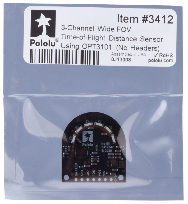 Senzor distanta Pololu cu 3 canale, cu OPT3101 (fara terminatii) [4]
