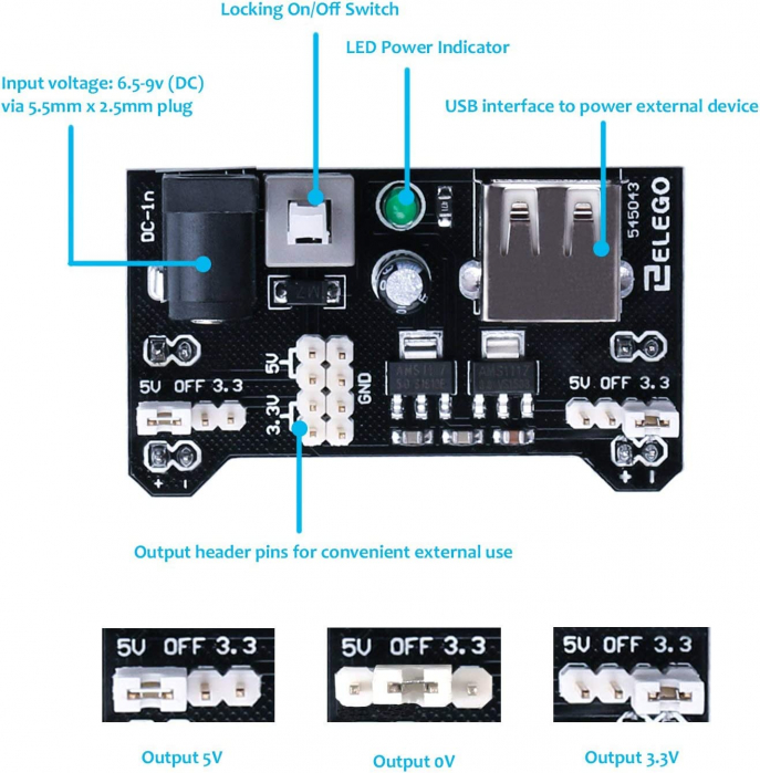 Kit ELEGOO cu sursa, cabluri, potentiometru, breadboard [5]
