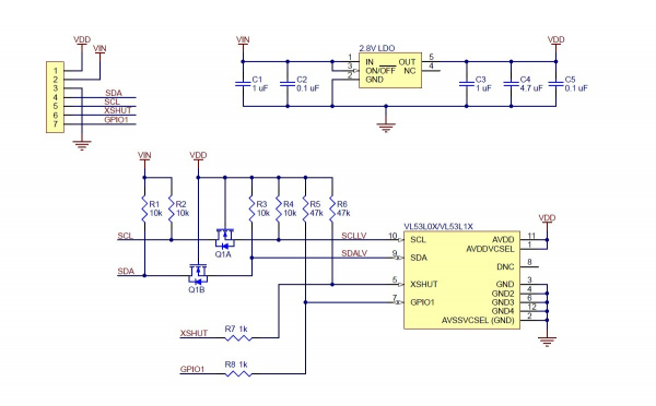 Senzor de distanta VL53L1X  ToF si regulator de tensiune, max 4m [6]