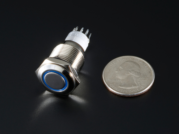Buton metalic albastru fara mentinere cu protectie la intemperii - 16mm [2]
