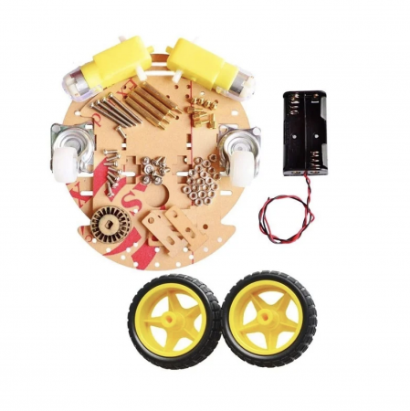 Sasiu - Kit de bricolaj pentru sasiu masina robot inteligent mini rotund cu doua etaje 2WD