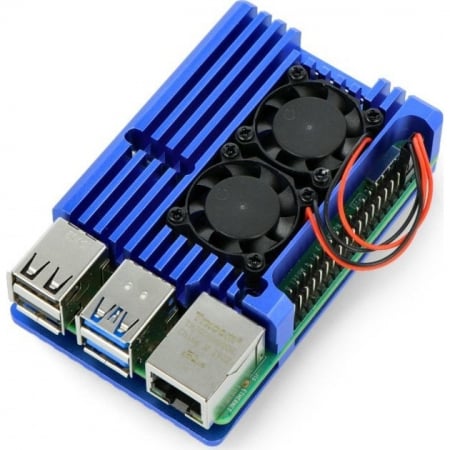 Import - Carcasa aluminiu cu 2 ventilatoare Raspberry Pi 4B, Albastru
