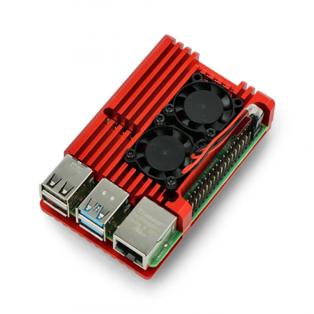Import - Carcasa aluminiu cu 2 ventilatoare Raspberry Pi 4B, Rosu