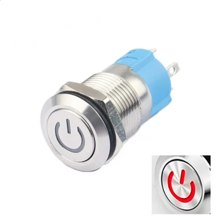 Arduino Original - Buton Metalic cu Cap plat 12MM 12-24V impermeabil Auto-Resetare temporara comutator cu lumina LED rosie 1
