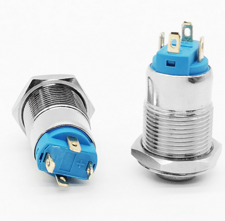 Buton Metalic cu Cap plat 12MM 12-24V impermeabil Auto-Resetare temporara comutator  cu lumina LED verde 1 [1]