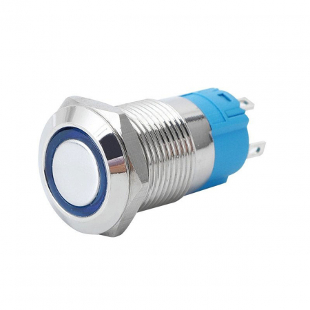 Componente - Buton Metalic cu Cap Plat de 12mm, impermeabil, auto-blocant, cu lumina LED albastru 1