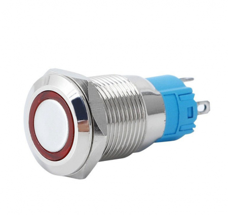Componente - Buton Metalic cu Cap Plat de 12mm, impermeabil, auto-blocant, cu lumina LED rosie 1