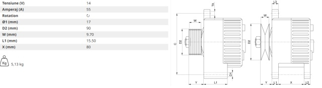 ALTERNATOR 14 V - 55 A CASE-IH, Fiat, Ford, New Holland, Same [2]