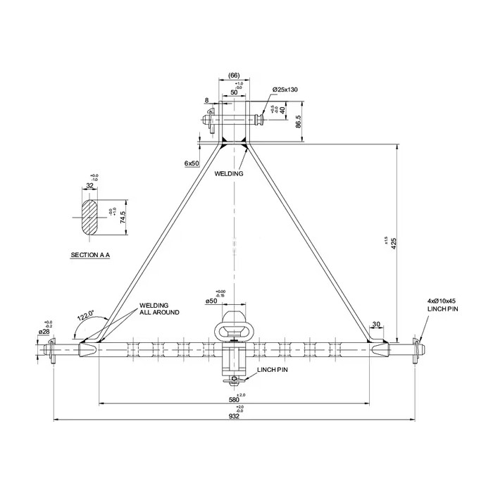 Bara remorcare cu bila 50 mm si bolt, pentru tiranti tractor 3500 kg (cat.2) [2]