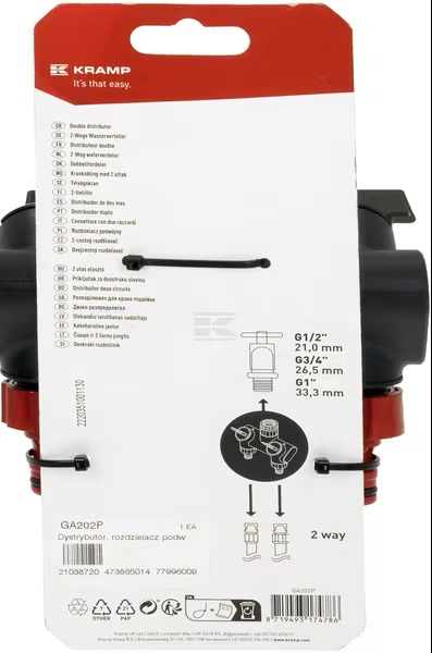 Distribuitor / ramificație cu 2 căi pentru instalații de apă, G1/2", G3/4" și G1" [5]
