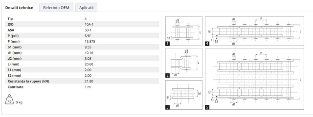 Lant 10A-1 - P 15.875 MM - 1 m [2]