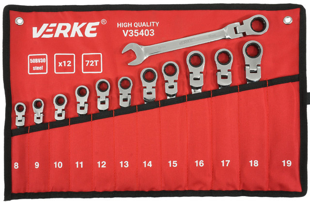 Set chei combinate cu clichet si articulatie 8-19mm 12 buc VERKE [1]