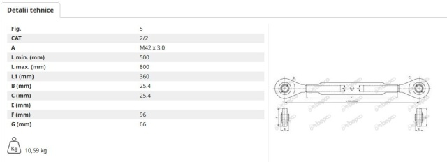 Tirant central cu niplu gresare si contor CAT 2/2 - M42 x 3.0 - L 500/800 mm [2]