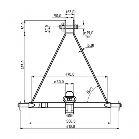 Bara remorcare cu bila 50 mm si bolt, pentru tiranti tractor 2500 kg (cat.1) [3]