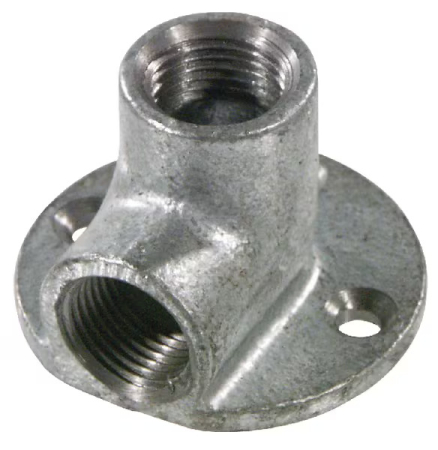 Adapare - Cot cu prindere în perete 90° galvanizat 1/2″, filet interior-interior