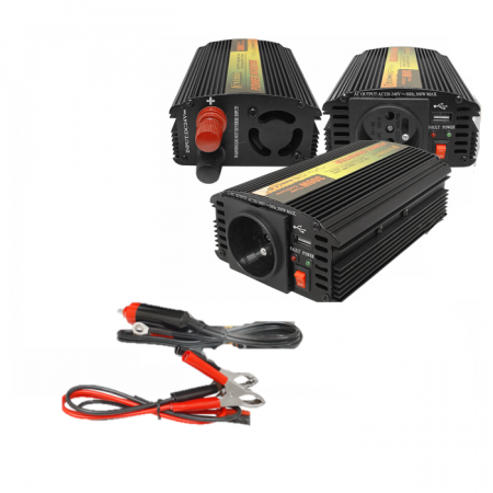 Auto - Utilaje - Remorci - Invertor tensiune 12 V - 230 V, 300 W, dual USB (4,65 A)