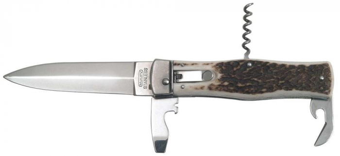 Briceag Mikov Predator 241-NP-4/KP inoxidabil cu tirbuson, maner corn de cerb, teaca piele [2]