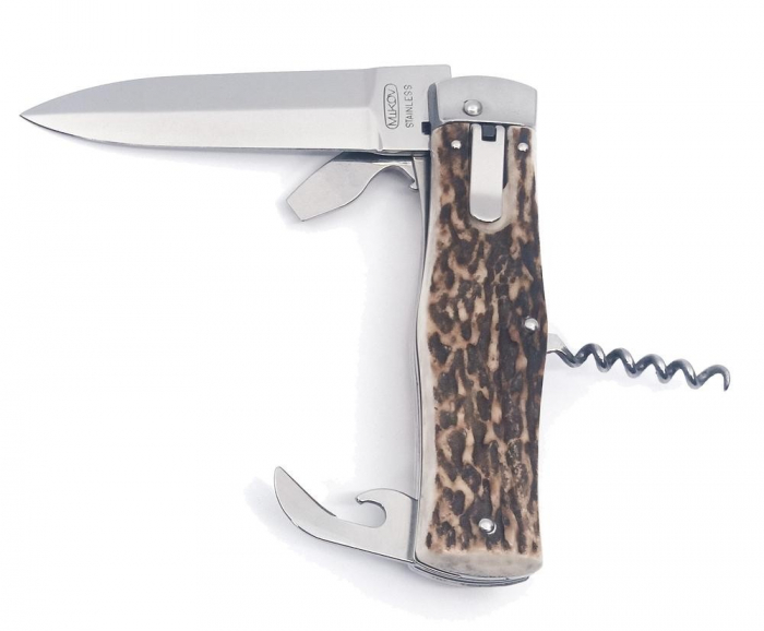 Briceag Mikov Predator 241-NP-4/KP inoxidabil cu tirbuson, maner corn de cerb, teaca piele [5]