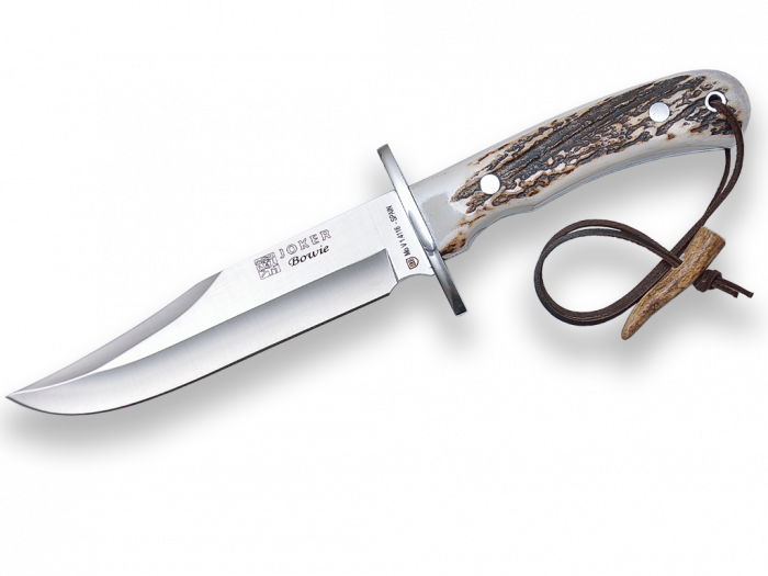 Cutit Joker Bowie cu teaca piele, lama 16 cm otel inox, maner corn cerb [2]