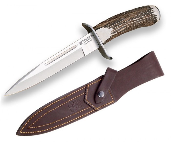 Cutit Joker Chamois cu teaca piele, lama 18 cm otel inox, maner corn cerb [4]