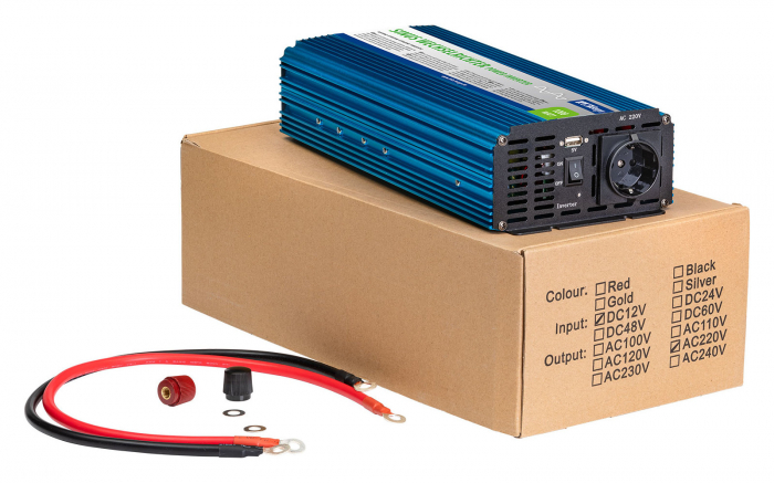 Invertor sinus pur  Berger 12V la 230V albastru 1000 W [3]
