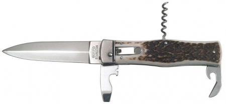 Briceag Mikov Predator 241-NP-4/KP inoxidabil cu tirbuson, maner corn de cerb, teaca piele [1]