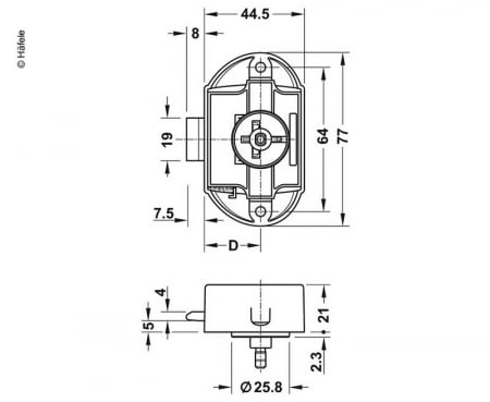 Inchizatoare Push-Lock poate fi acționată dintr-o parte  25 mm, [1]