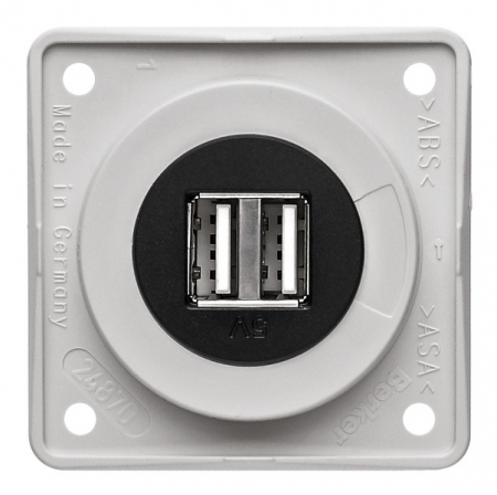 Sistem electric 12v-220v - Priză de încărcare USB Berker 12V dublu polar alb-lucius, inserție neagră