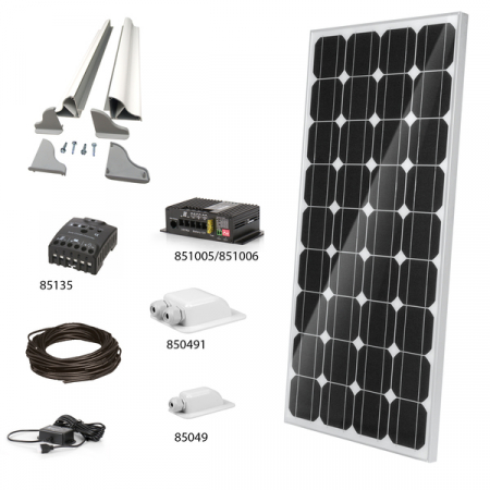 Kituri(seturi fotovoltaice) - Set solar 1x155W Slim cablu 6m, inclusiv controler de încărcare, trecere cablu acoperiș, suporti de prindere