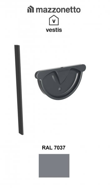 Capac semicircular cu garnitura jgheab Ø125, Burlan Ø80, Aluminiu Mazzonetto Vestis, RAL 7037 [2]