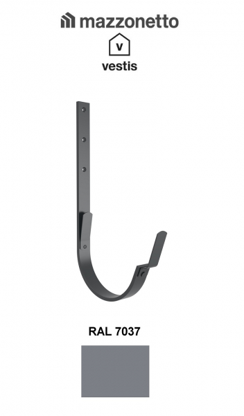 Carlig lung pentru jgheab semicircular Ø125, Aluminiu Mazzonetto Vestis, RAL 7037 - 3D [1]