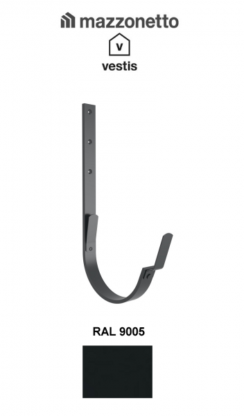 Carlig lung pentru jgheab semicircular Ø125, Aluminiu Mazzonetto Vestis, RAL 9005 [2]