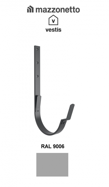 Carlig lung pentru jgheab semicircular Ø150, Aluminiu Mazzonetto Vestis, RAL 9006 [2]