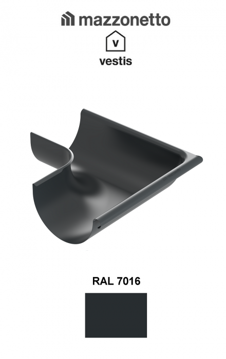 Coltar exterior semicircular jgheab Ø125, Aluminiu Mazzonetto Vestis, RAL 7016 - 3D [2]