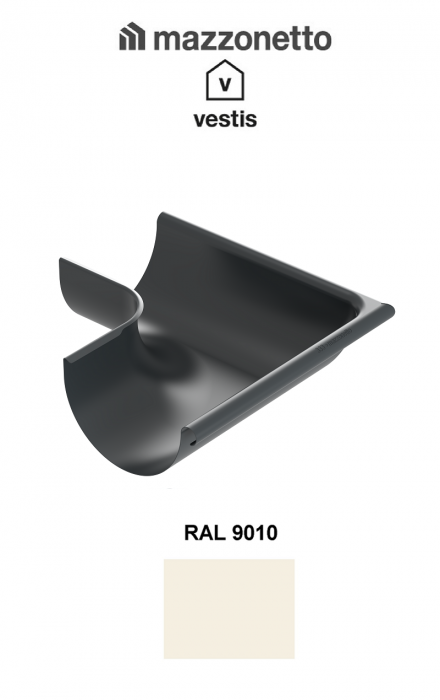 Coltar exterior semicircular jgheab Ø125, Burlan Ø80, Aluminiu Mazzonetto Vestis, RAL 9010 [2]