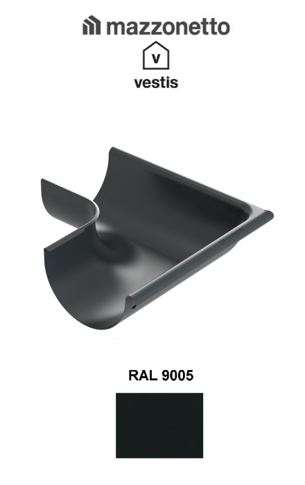Coltar exterior semicircular jgheab Ø150, Burlan Ø100, Aluminiu Mazzonetto Vestis, RAL 9005 [2]